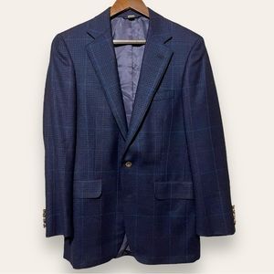 Vintage 50s 60s Wool Ivy Navy Blue Houndstooth Plaid 2-Button Suit Jacket 38C